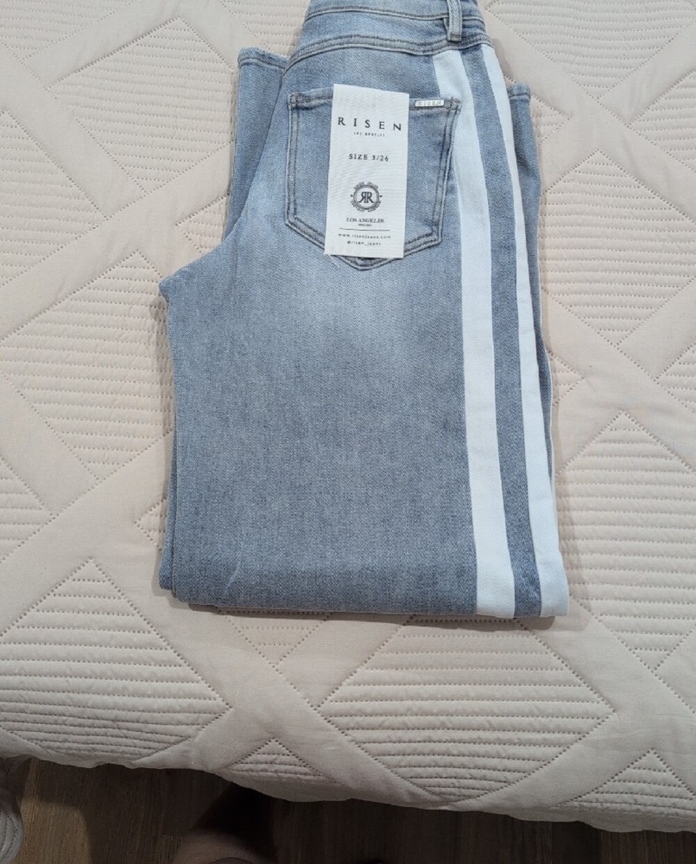 Risen Light Blue Women's Jeans with Side Stripe - Picture 4 of 5